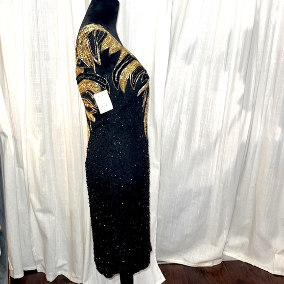 BLACK TIE black & gold beaded formal gown vintage womens dress zipper back NWT 8 - Picture 6 of 17